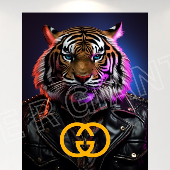 GUCCI ART STUNNING MOTO BAD AZZ TIGER PRINT 11X14 BY THE ARTIST DENARDAI - Picture 2 of 2